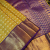 Pista Green Kanchipuram Silk Saree with Gold Zari Checks and Navy Border - Vivaaha Silks & Sarees