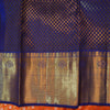 Sunset Orange Kanchipuram Silk Saree with Gold Zari Checks - Vivaaha Silks & Sarees