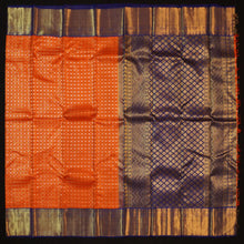 Load image into Gallery viewer, Sunset Orange Kanchipuram Silk Saree with Gold Zari Checks
