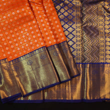 Load image into Gallery viewer, Sunset Orange Kanchipuram Silk Saree with Gold Zari Checks
