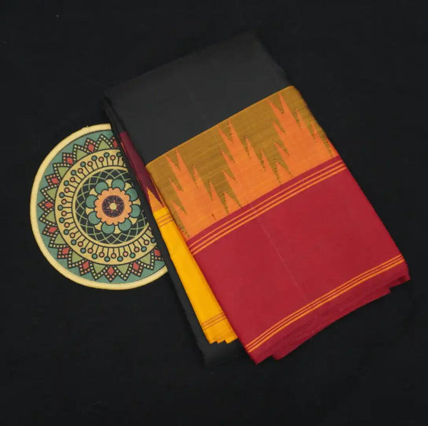 Black Kanchipuram Silk Saree with Ganga Jamuna Temple Border - Vivaaha Silks & Sarees