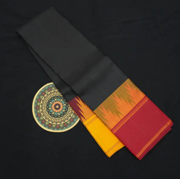 Black Kanchipuram Silk Saree with Ganga Jamuna Temple Border - Vivaaha Silks & Sarees