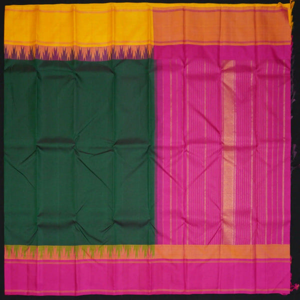 Bottle Green Ganga Jamuna Border Kanchipuram Silk Saree with Temple Border - Vivaaha Silks & Sarees