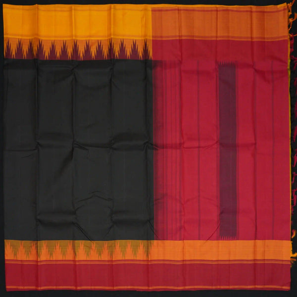 Black Kanchipuram Silk Saree with Ganga Jamuna Temple Border - Vivaaha Silks & Sarees