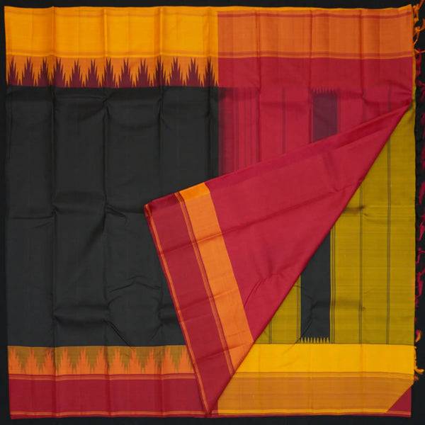 Black Kanchipuram Silk Saree with Ganga Jamuna Temple Border