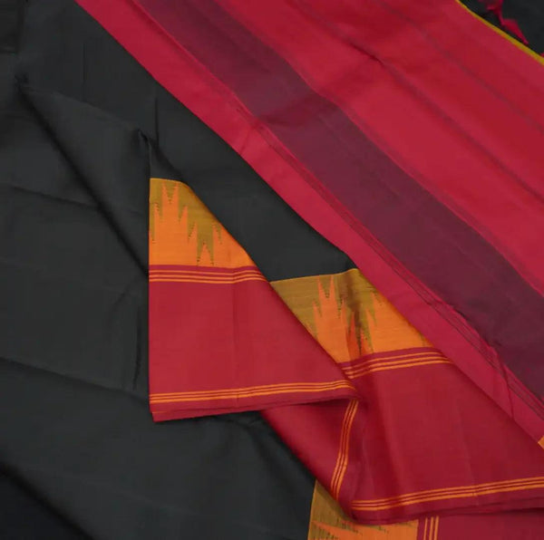 Black Kanchipuram Silk Saree with Ganga Jamuna Temple Border - Vivaaha Silks & Sarees