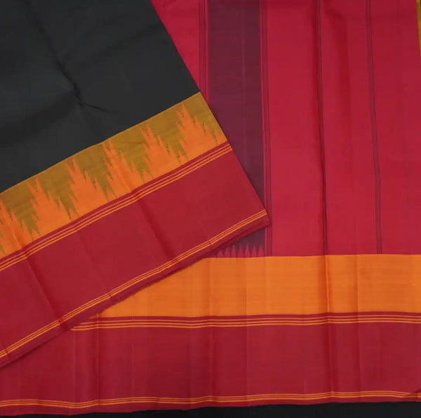 Black Kanchipuram Silk Saree with Ganga Jamuna Temple Border - Vivaaha Silks & Sarees
