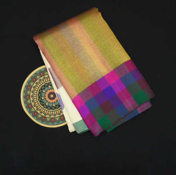Half White Designer Kanchipuram Silk Saree with Mukti Color Fancy Border - Vivaaha Silks & Sarees