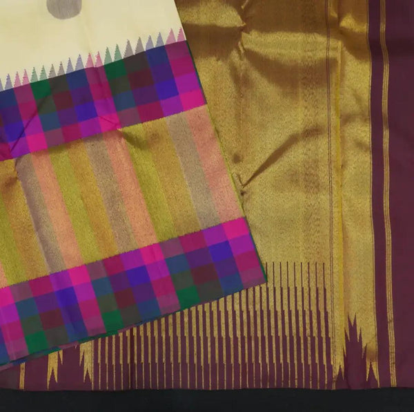 Half White Designer Kanchipuram Silk Saree with Mukti Color Fancy Border - Vivaaha Silks & Sarees