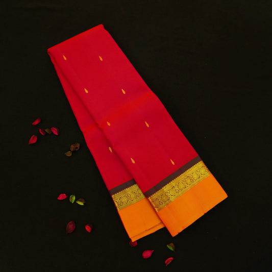 Chili Red with Yellow Border Kanjeevaram silk saree