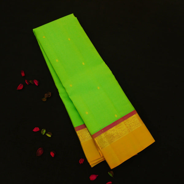 Pista Green with Yellow Border Kanjeevaram silk saree