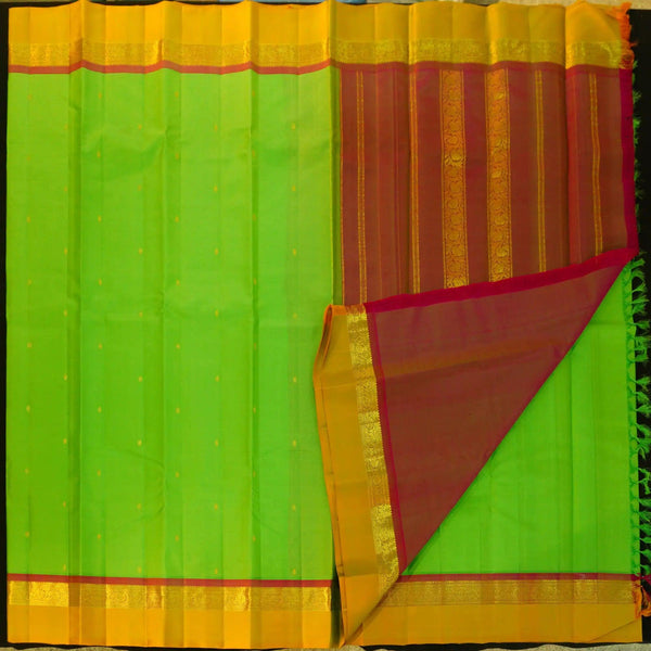 Pista Green with Yellow Border Kanjeevaram silk saree