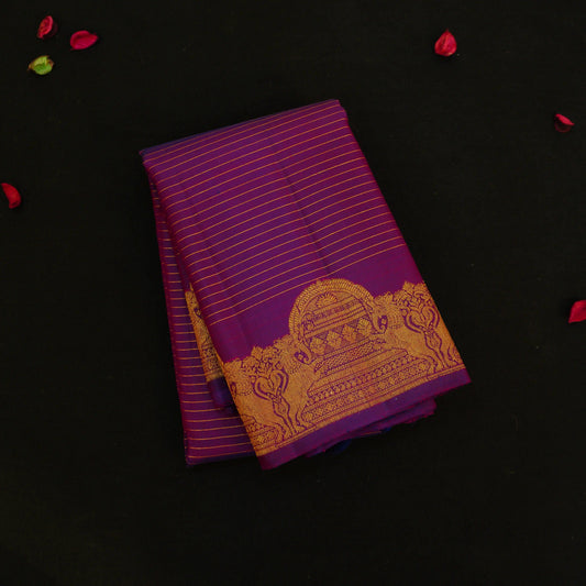 Vadamalli Purple Kanchipuram silk saree in vintage designer border