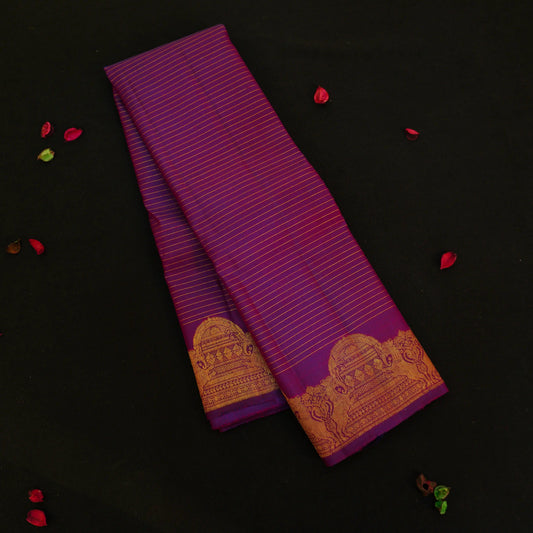 Vadamalli Purple Kanchipuram silk saree in vintage designer border