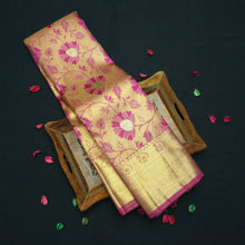 Load image into Gallery viewer, Full Gold Pure Zari Rani Pink Meenakari Brocade Bridal Tissue Saree
