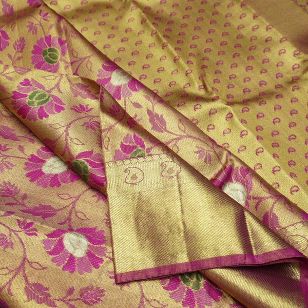Full Gold Pure Zari Rani Pink Meenakari Brocade Bridal Tissue Saree - Vivaaha Silks & Sarees