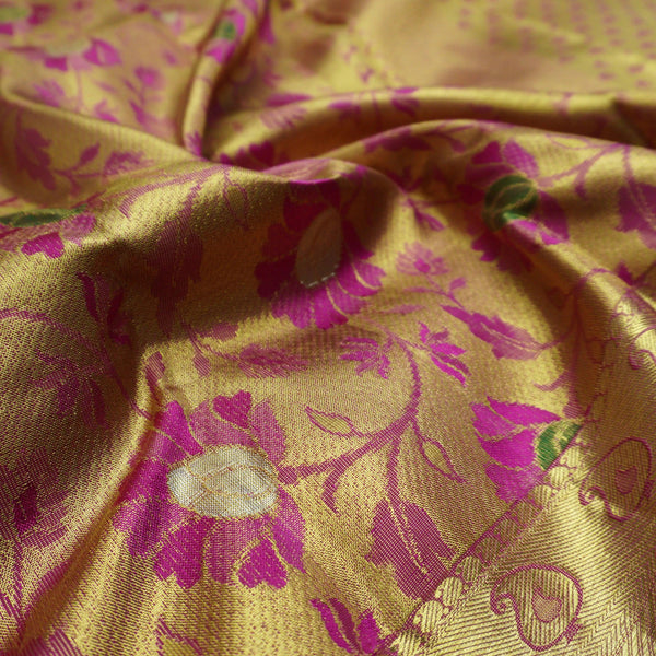 Full Gold Pure Zari Rani Pink Meenakari Brocade Bridal Tissue Saree - Vivaaha Silks & Sarees