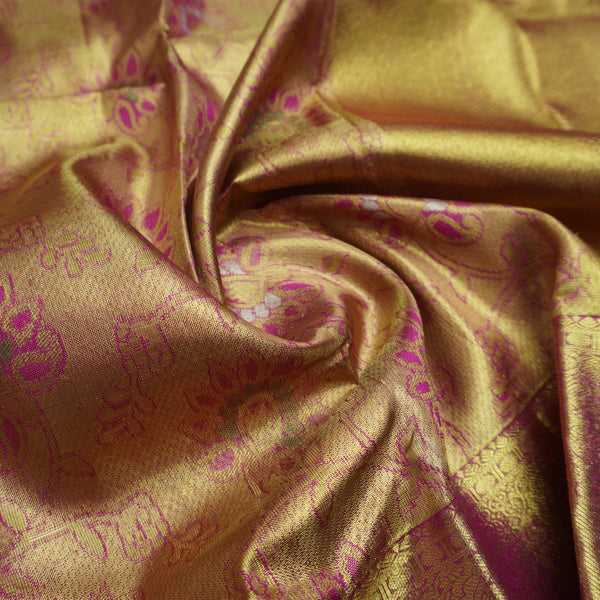 Full Gold Pure Zari Kanchipuram Silk Saree with Meena Brocade Design - Vivaaha Silks & Sarees