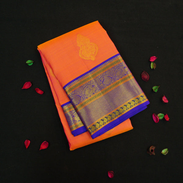 Orange with Violet Korvai Border Silk Saree