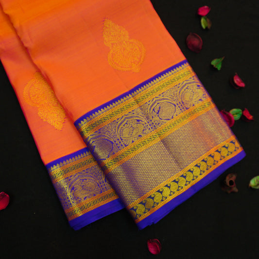 Vintage Orange Korvai Border Kanchipuram Silk Saree