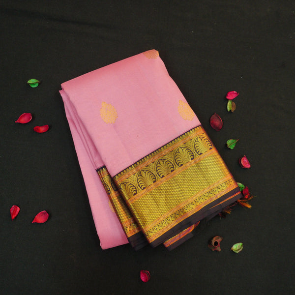 Baby Pink with Coffee Brown Korvai Border Silk Saree