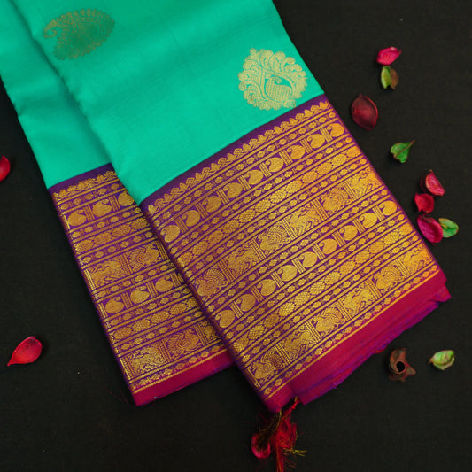 Rama Green Korvai Border Kanchipuram Silk Saree