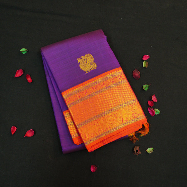 Violet with Orange Korvai Border Silk Saree