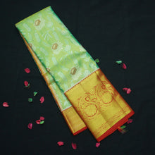 Load image into Gallery viewer, Full Tissue Green Exclusive Kanchipuram Silk Saree with Floral Zari Brocade
