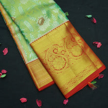 Load image into Gallery viewer, Full Tissue Green Exclusive Kanchipuram Silk Saree with Floral Zari Brocade
