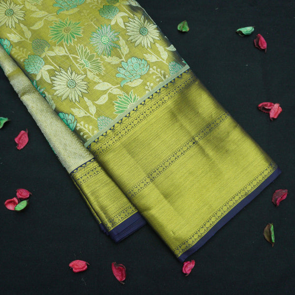 Mehandi green Tissue Exclusive Bridal Kanchipuram Silk Saree with Meenakari Design - Vivaaha Silks & Sarees