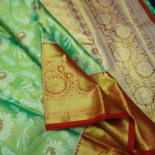 Load image into Gallery viewer, Full Tissue Green Exclusive Kanchipuram Silk Saree with Floral Zari Brocade
