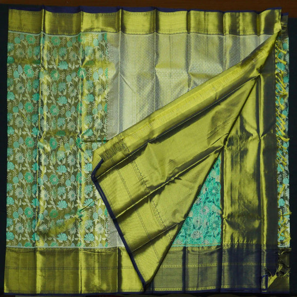 Mehandi green Tissue Exclusive Bridal Kanchipuram Silk Saree with Meenakari Design - Vivaaha Silks & Sarees
