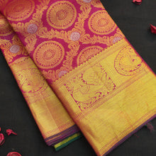 Load image into Gallery viewer, Rani Pink Bridal Kanchipuram Silk Saree with Gold Zari Brocade
