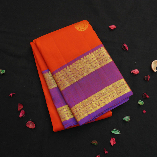 Chilli Red Kanchipuram Silk Saree with Double Border & Butta Motif - Vivaaha Silks & Sarees