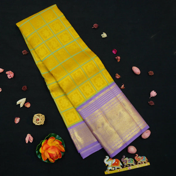 Yellow Kanchipuram Silk Saree · Pure Silk Saree · Bridal Silk Saree · Handloom Silk Saree · Traditional South Indian Saree · Wedding Silk Saree · Luxury Silk Saree