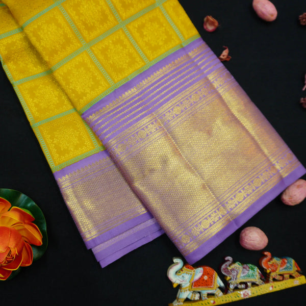 Yellow Kanchipuram Silk Saree · Pure Silk Saree · Bridal Silk Saree · Handloom Silk Saree · Traditional South Indian Saree · Wedding Silk Saree · Luxury Silk Saree