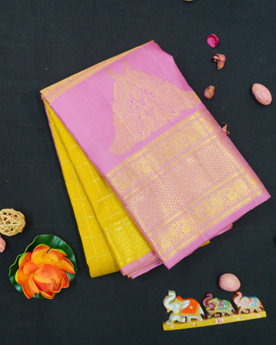 Sunshine Yellow & Baby Pink Kanchipuram Silk Saree