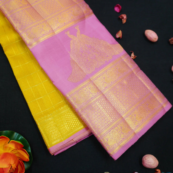 Yellow Kanchipuram Silk Saree · Pure Silk Saree · Bridal Silk Saree · Handloom Silk Saree · Traditional South Indian Saree · Wedding Silk Saree · Luxury Silk Saree . Designer Kanchipuram