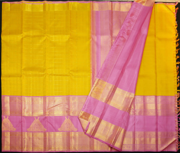 Yellow Kanchipuram Silk Saree · Pure Silk Saree · Bridal Silk Saree · Handloom Silk Saree · Traditional South Indian Saree · Wedding Silk Saree · Luxury Silk Saree . Designer Kanchipuram