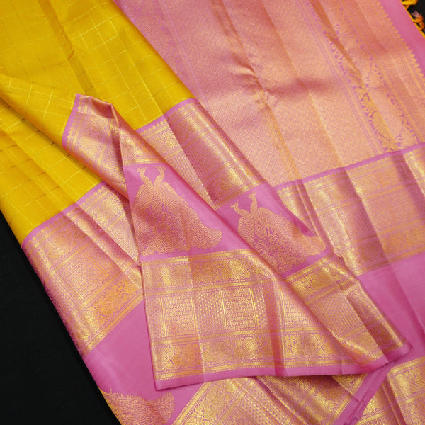Yellow Kanchipuram Silk Saree · Pure Silk Saree · Bridal Silk Saree · Handloom Silk Saree · Traditional South Indian Saree · Wedding Silk Saree · Luxury Silk Saree . Designer Kanchipuram