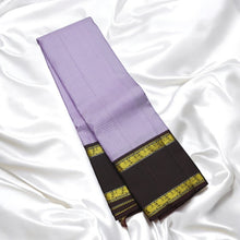 Load image into Gallery viewer, Elegant Lavender Kanchipuram Silk Saree with Dark Brown Retta Pettu Border &amp; Zari Checks
