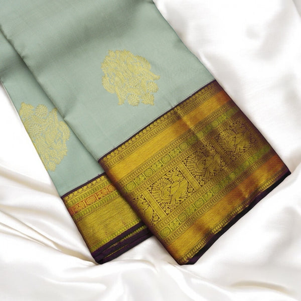 Light Blue Kanchipuram Silk Saree with Golden & Korvai Border