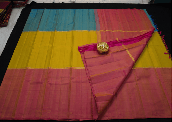 yellow muppagam silk saree