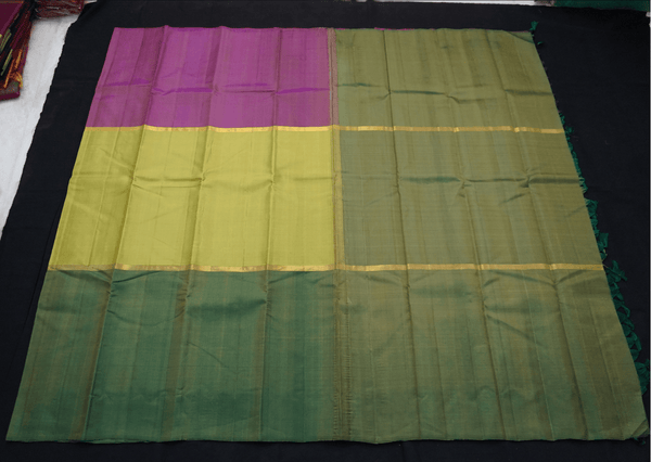 Green Mubbagam Kanchipuram Silk Saree - Vivaaha Silks & Sarees