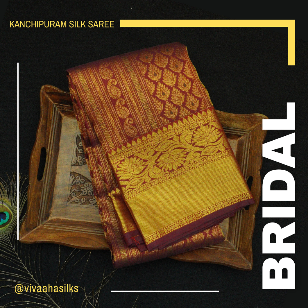Maroon Bridal Kancheepuram Silk Saree with brocade design