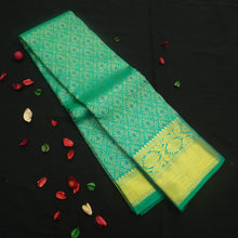 Load image into Gallery viewer, Ocean Green Bridal Kanjivaram Silk Sari with Traditional  Design
