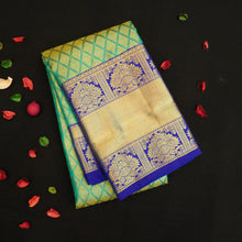 Load image into Gallery viewer, Seafoam Green Kanjivaram Bridal Silk Saree with Gold Jari Border
