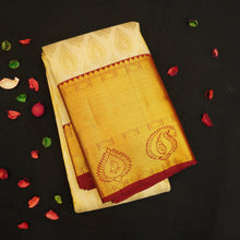 Load image into Gallery viewer, latest birdal kanjivaram silk saree in Half White with Maroon border
