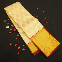 Load image into Gallery viewer, latest birdal kanjivaram silk saree in Half White with Maroon border
