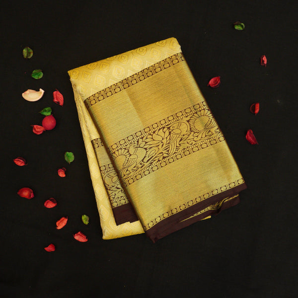 Creamy White Pure Gold Zari Handwoven Kanjivaram Silk Saree Bridal Collections
